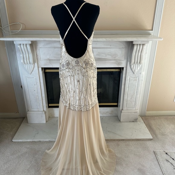 Sue Wong Silk dress, cream / champagne color, beaded & embroidered - Picture 12 of 16